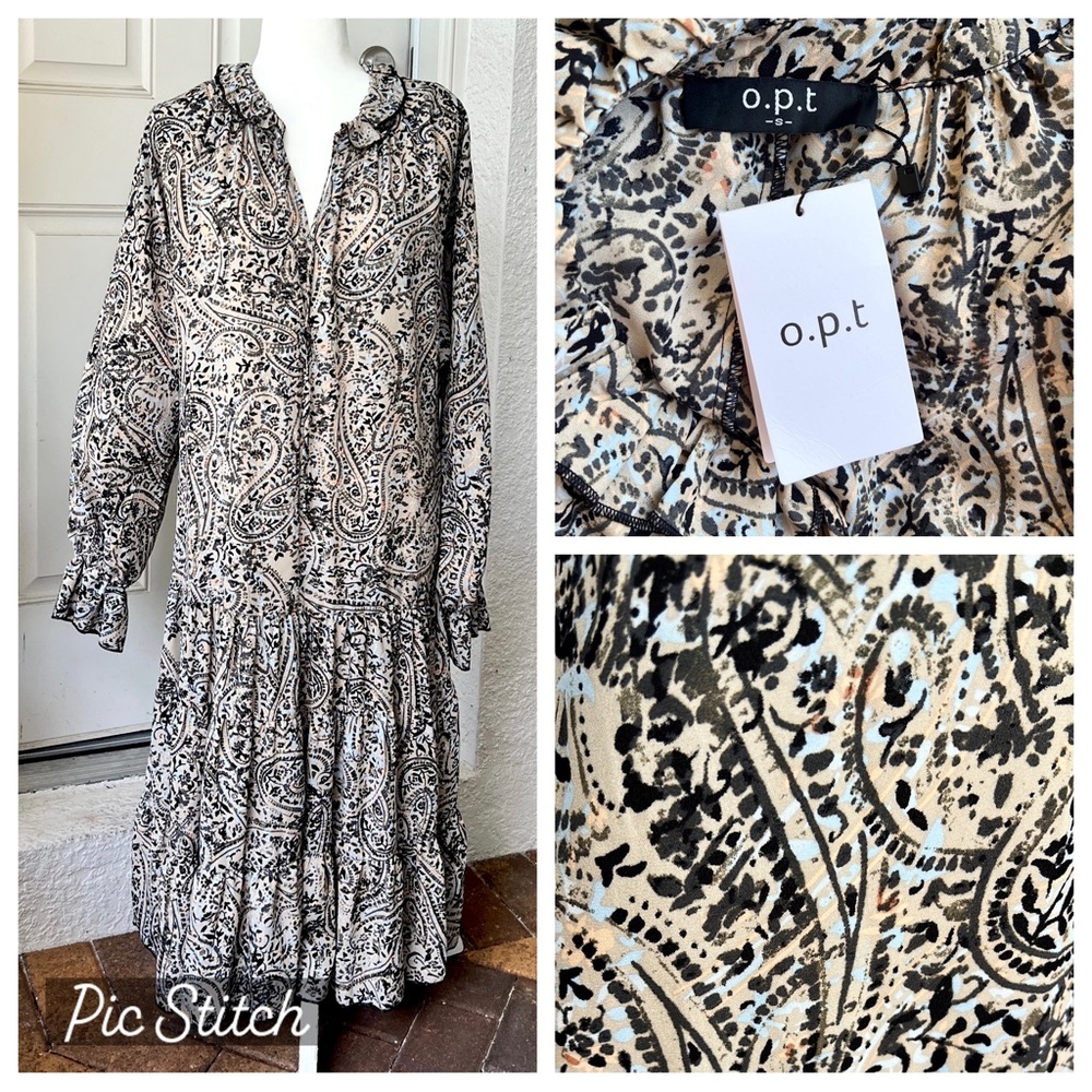 o. p. t OPT Long sleeve PAISLEY dress BEIGE BLACK BLUE